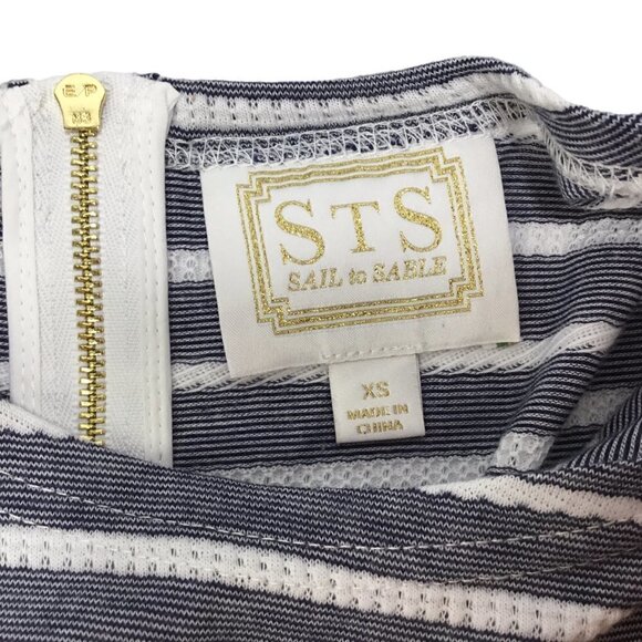 Sail to Sable STS Dress Blue White Striped Size XS 3/4 Sleeve Zipper Textured - Picture 9 of 10